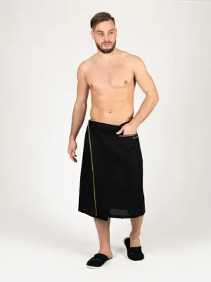 Килт мужской Woodson, чёрный лён с цветной полосой (42-44)