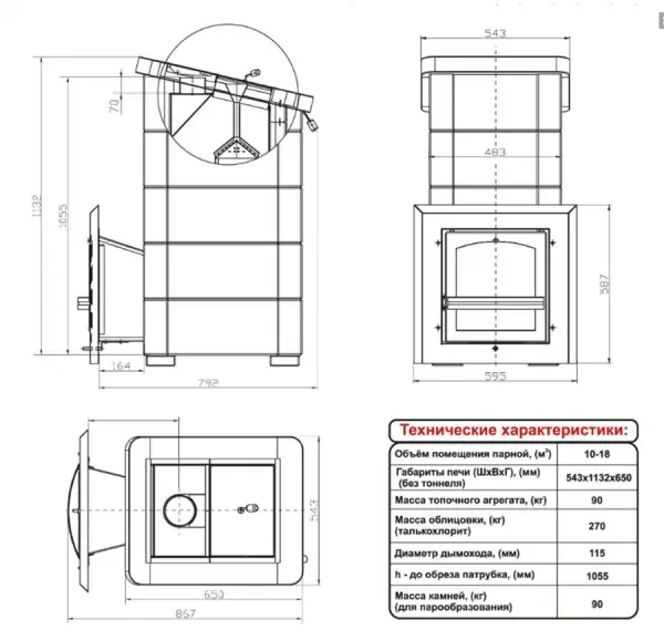 Фото Печь Сударушка Семейная РК ЧД (облицовка талькохлорит, с фасками) в магазине Woodson