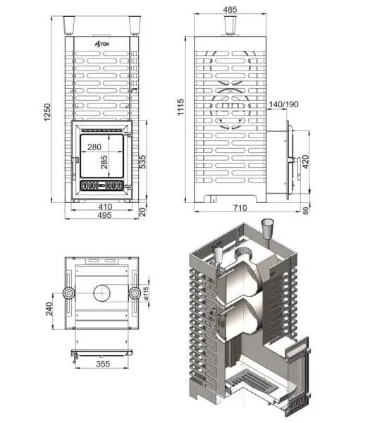 Фото Печь для бани ASTON 38 INOX (320М) в магазине Woodson