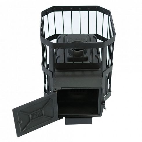 Фото Печь банная чугунная "Сибирь-15". Чугунная дверца с ВТК (Сетка) в магазине Woodson