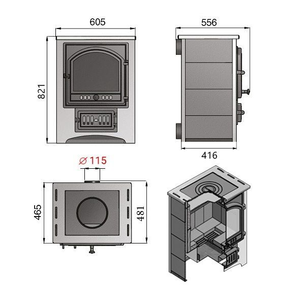 Фото Печь-Камин ВЕЗУВИЙ ПК-01 (205) с плитой беж. 12 кВт (200 м3) Ø 150 мм в магазине Woodson