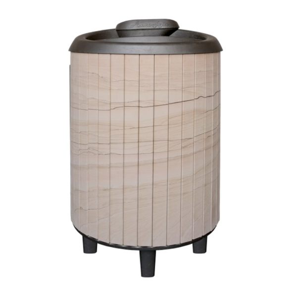 Фото Печь банная "Атмосфера L" в ламелях "Окаменевшее дерево" перенесённый рисунок в магазине Woodson