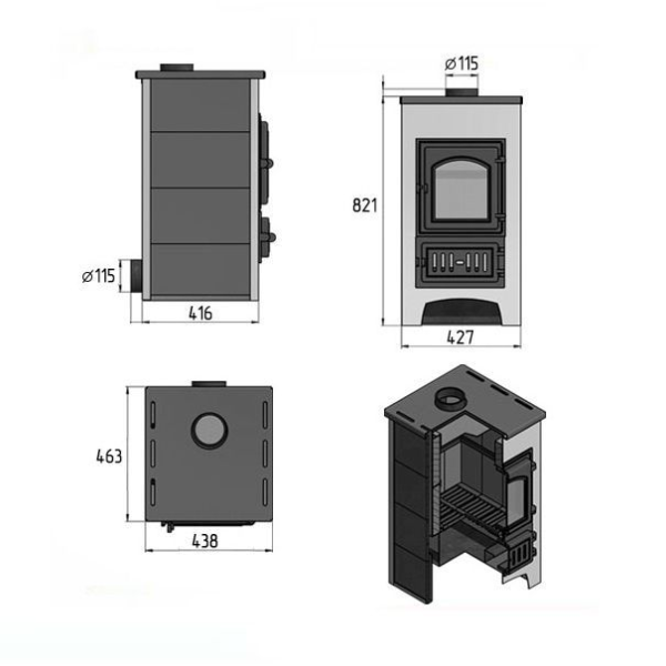 Фото Печь-Камин ВЕЗУВИЙ ПК-01 (270) беж. 9 кВт (150 м3) Ø 115 мм в магазине Woodson