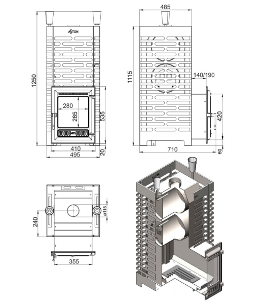 Фото Печь для бани ASTON 38 INOX (320М) в магазине Woodson