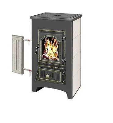 Фото Печь-Камин ВЕЗУВИЙ ПК-01 (270) с плитой и т/о беж. 9 кВт (150 м3) Ø 115 мм в магазине Woodson